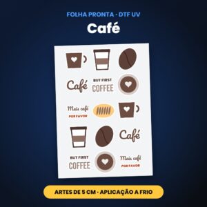 Folha Pronta DTF UV Café – Artes de 5 cm